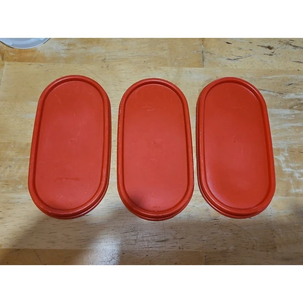 Set of 3 Vintage Tupperware Modular Mates 1613, 1612, 1611 Sz 1,2 & 3 W Red Lid